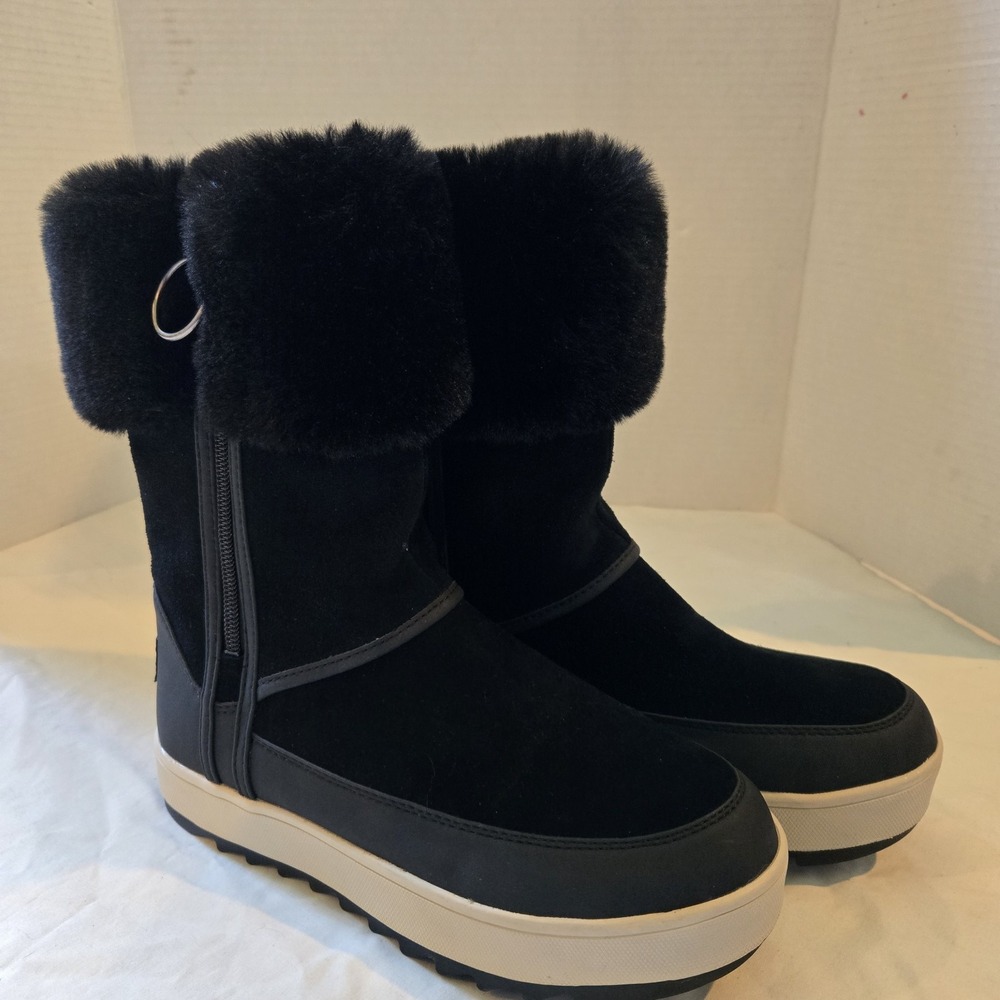 Koolaburra UGG Women's Tynlee Suede Fur Boots Black & White Sz‎ 6 EUC 1105889